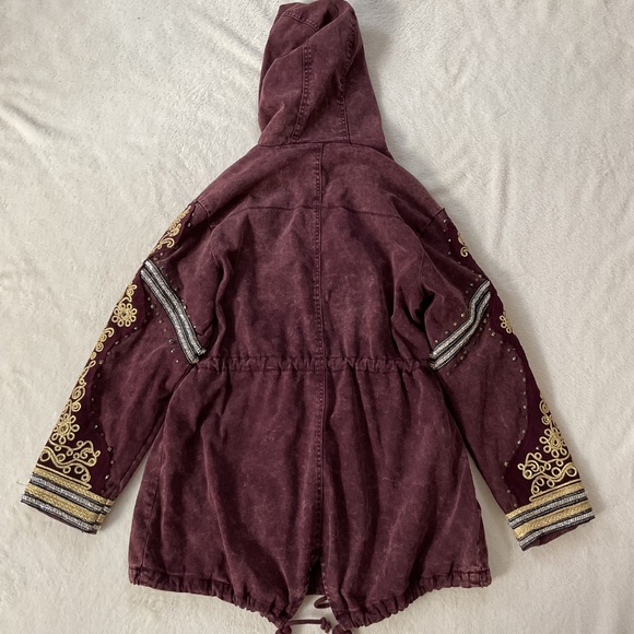 Free People Golden Quills Embroidered Military Parka Jacket Boho Hooded Coat - Picture 10 of 16